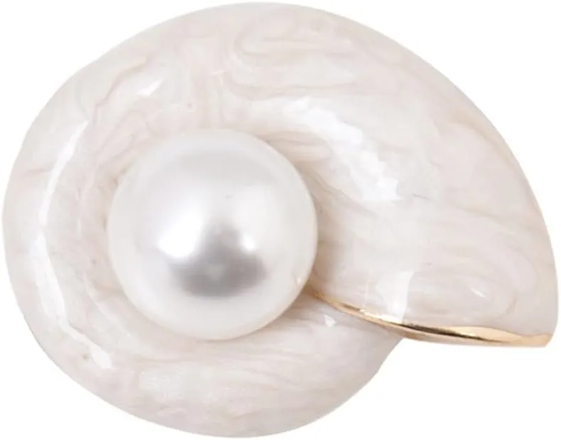 Exquisite Conch Brooch Pins White Faux Pearls Shawl Pins Cute Snails Enamel Pins Geometric Scarf Pins for Girls Blazer Decor