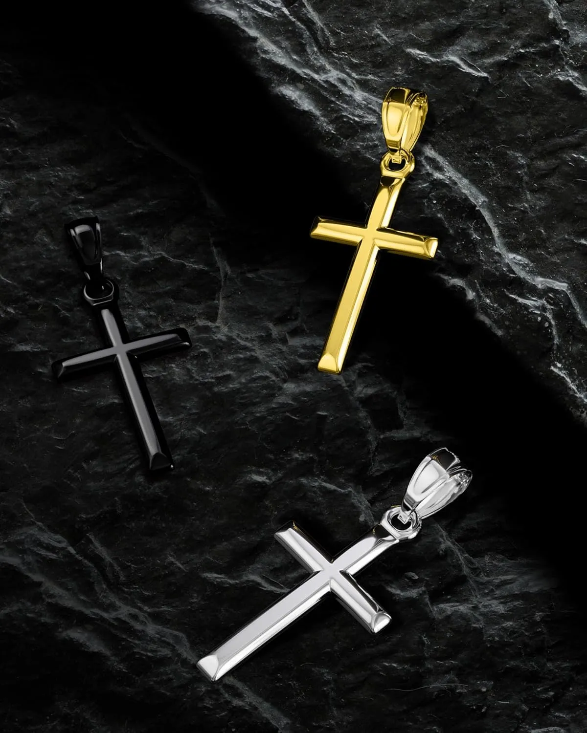 Exquisite Cross Necklace for Men and Women, Silver/Gold/Black Cross Chain with Top-grade 316L Stainless Steel Cross Pendant, 18-24 Inch Box/Byzantine Chains