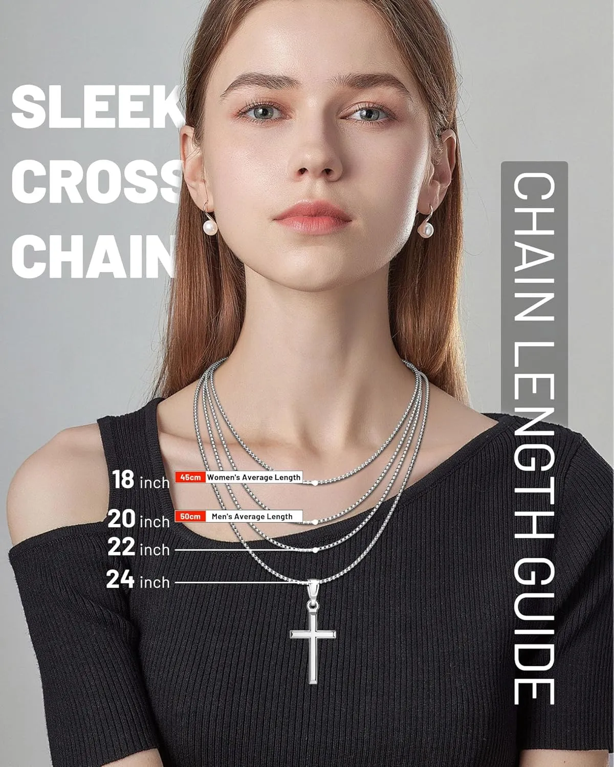 Exquisite Cross Necklace for Men and Women, Silver/Gold/Black Cross Chain with Top-grade 316L Stainless Steel Cross Pendant, 18-24 Inch Box/Byzantine Chains