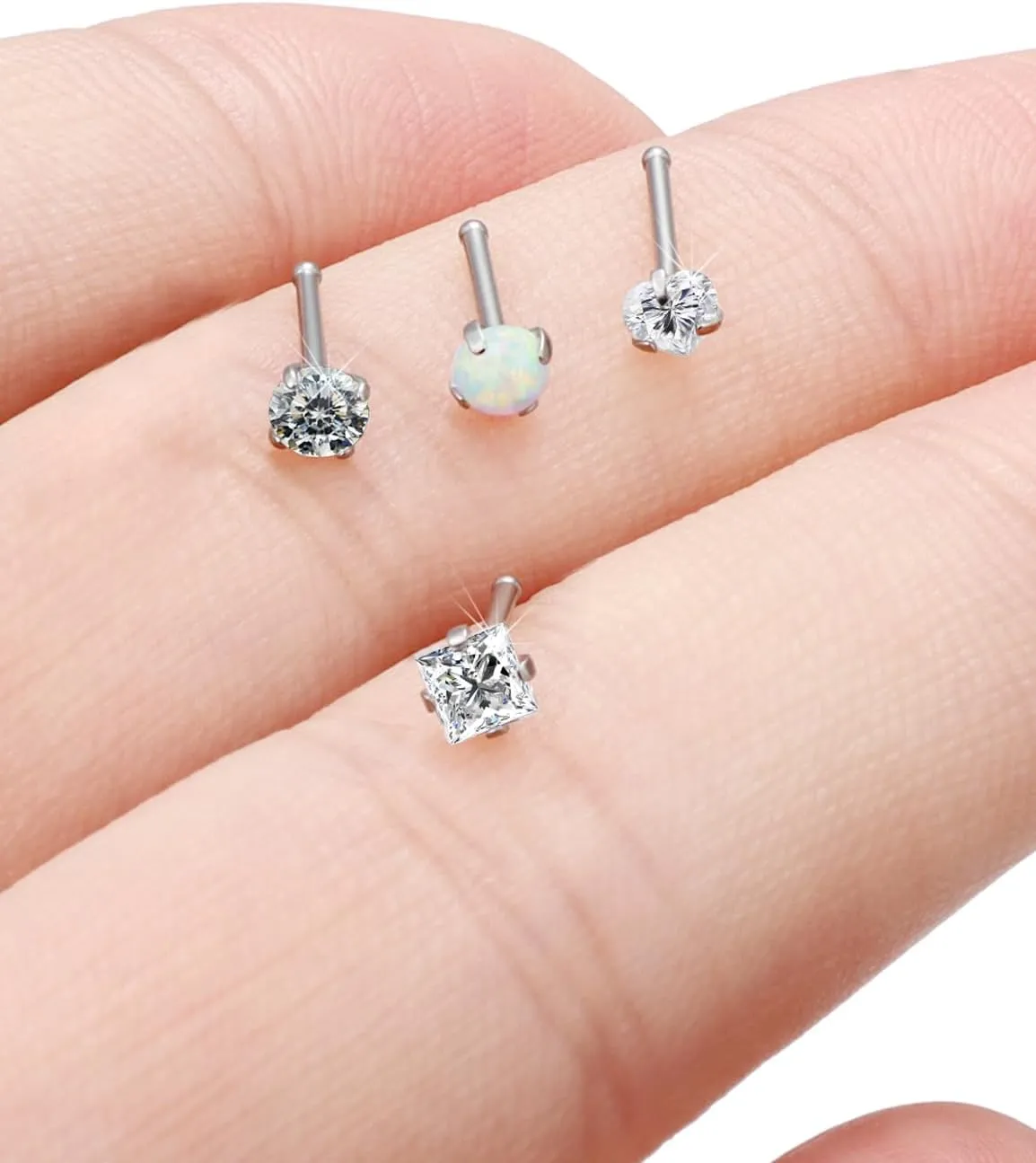 F136 Titanium Nose Rings Studs 20G Straight Nose Stud L Shaped Nose Studs Nose Screw Studs Diamond Nose Stud Heart Nose Stud Corkscrew Nose Studs Opal Nose Stud Square Diamond Nose Stud