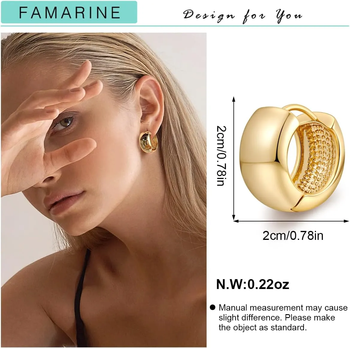 FAMARINE Gold Chunky Earrings for Women Thick Hoop Earrings Gift
