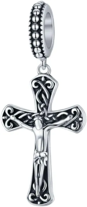 Family Animal Cross Charm 925 Sterling Silver Openwork Bead for Charm Bracelets and Necklaces with 5A Cubic Zirconia, Birthday Mothers Day Jewelry Gifts Women Girls