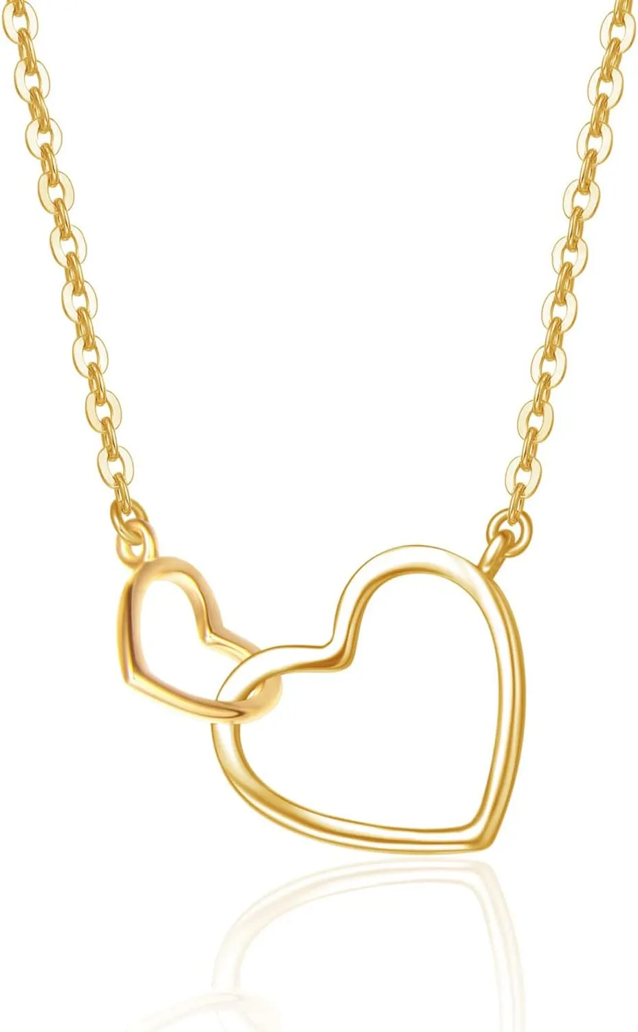 FANCIME Solid 14K Gold Necklace Dainty Double Heart Pendant Love Fine Jewelry Promise Anniversary Birthday Christmas Gifts for Her Women