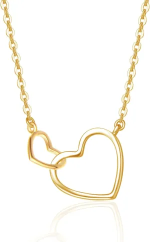 FANCIME Solid 14K Gold Necklace Dainty Double Heart Pendant Love Fine Jewelry Promise Anniversary Birthday Christmas Gifts for Her Women