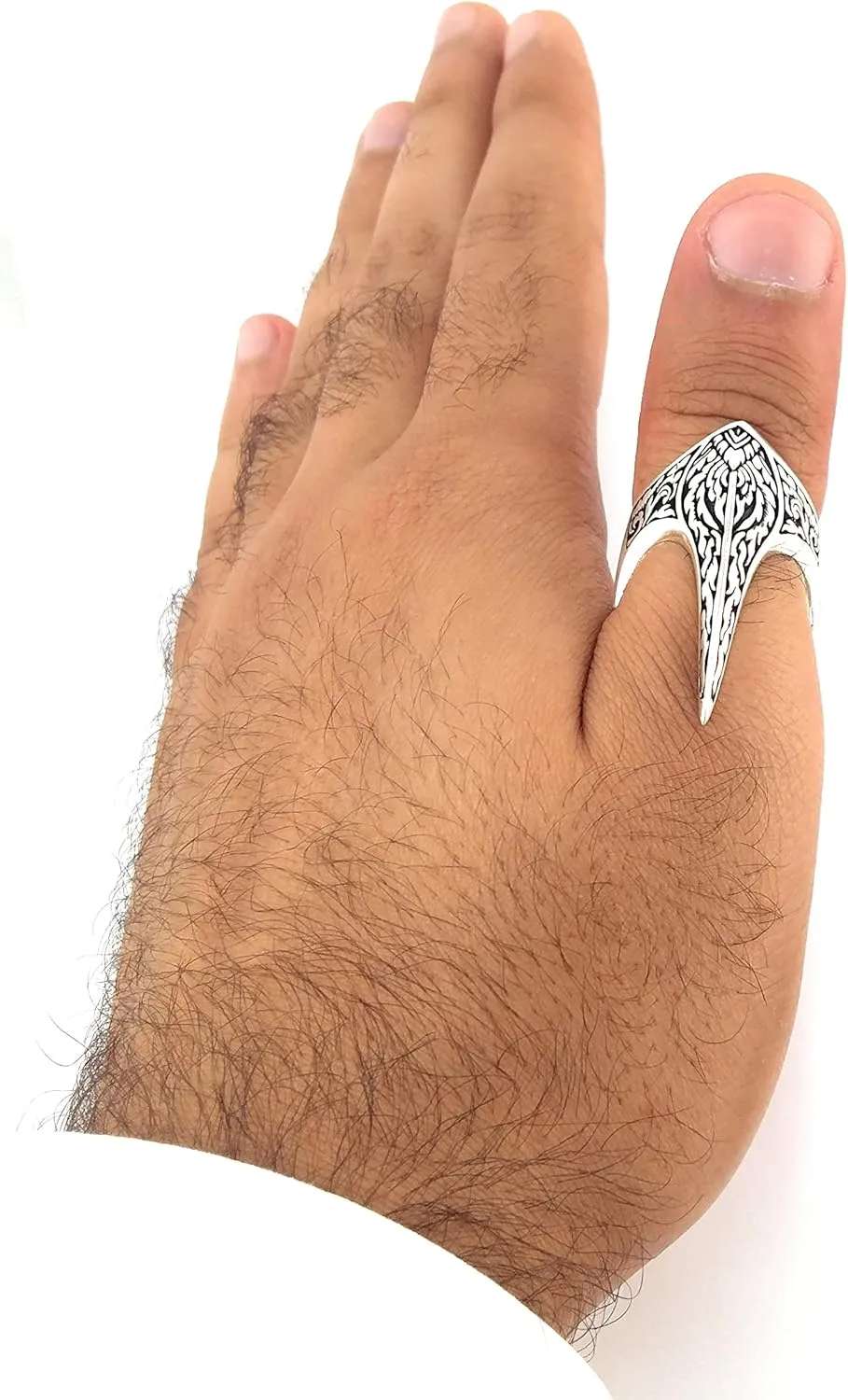 Fang Gothic Biker Retro Genuine Solid 925 Stelring Silver Turkish Handmade Luxury Men's Thumb Ring