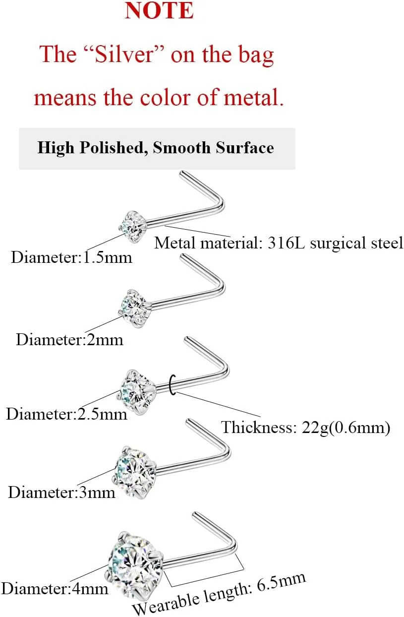 FANSING Surgical Steel L Shaped Nose Rings Studs