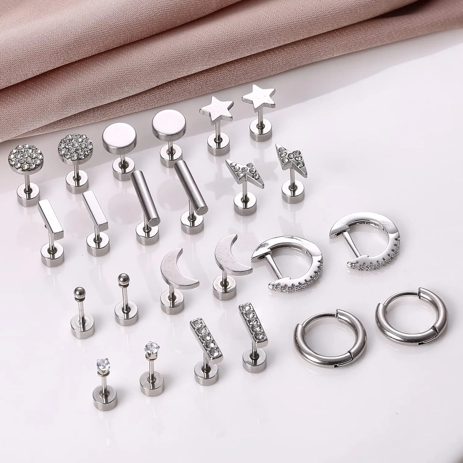 FASACCO 12Pairs Flat Back Earrings for Women Men Hypoallergenic 14K Gold Plated Stainless Steel Flatback Stud Small Huggie Hoop Earrings 20G Tiny Gold Stud Earring Sets for Multiple PIercing