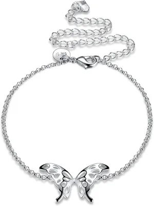 Fashion Jewelry 925 Sterling Silver Butterfly Wings Adjustable Chain Anklet for Women