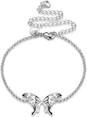 Fashion Jewelry 925 Sterling Silver Butterfly Wings Adjustable Chain Anklet for Women