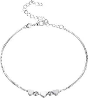 Fashion Jewelry 925 Sterling Silver Cute Love Heart Adjustable Box Chain Bracelet/Anklet
