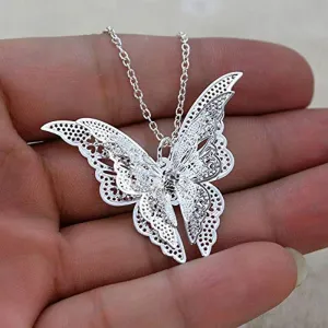 Fashion Jewelry 925 Sterling Silver Plated CZ Crystal Butterfly Pendant Necklace