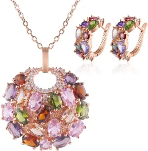 Fashion Jewelry Set for Women Cats Eye Teardrop and Created Crystal, Cubic Zirconia Pendant Necklace and Earrings Ring Set