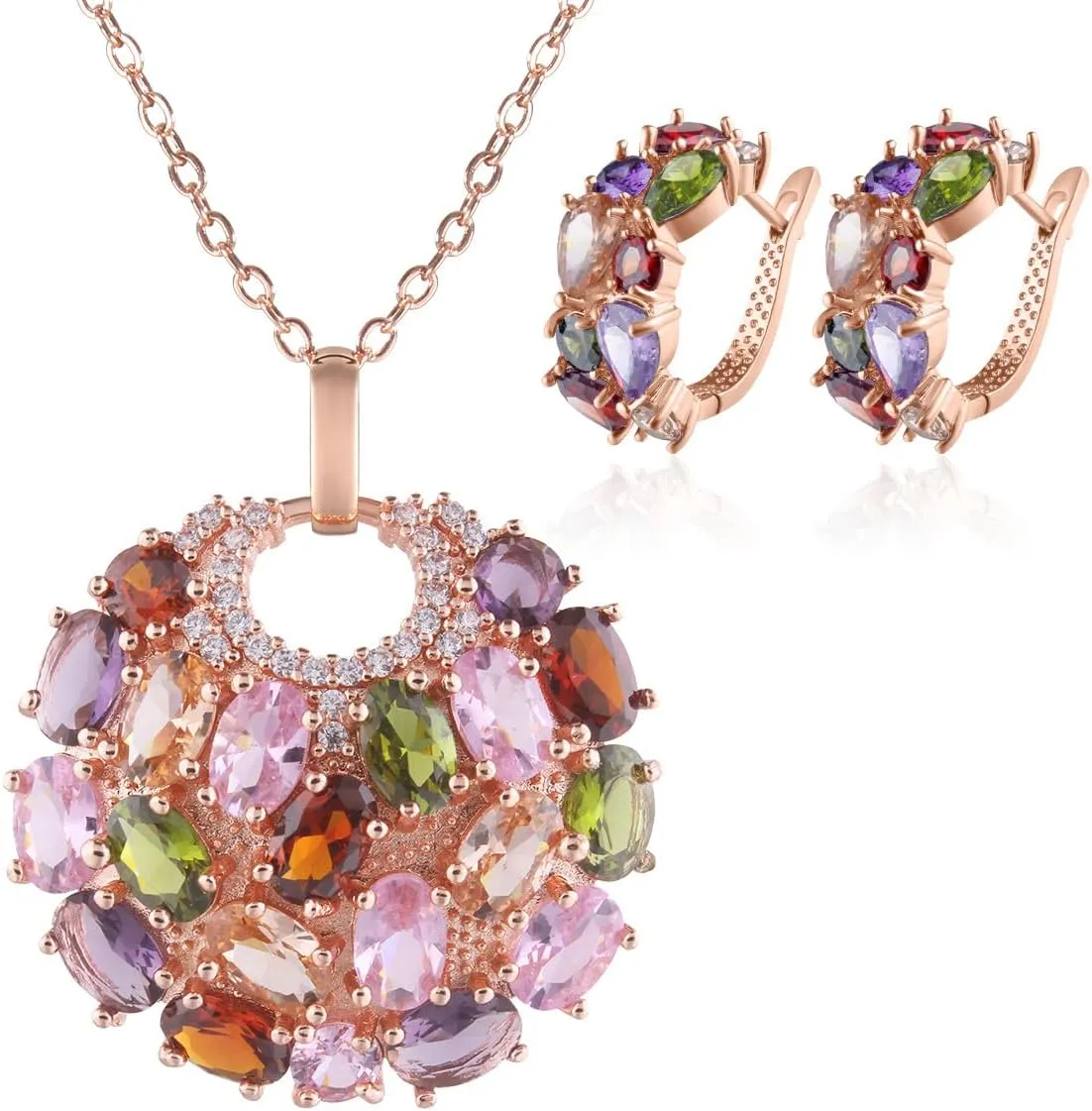 Fashion Jewelry Set for Women Cats Eye Teardrop and Created Crystal, Cubic Zirconia Pendant Necklace and Earrings Ring Set