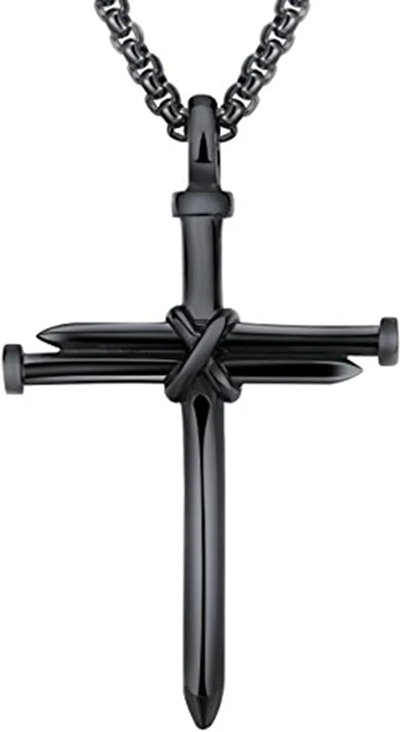 Fashion Jewelry Titanium Steel Nail Cross Charm Pendant Necklace for Mens