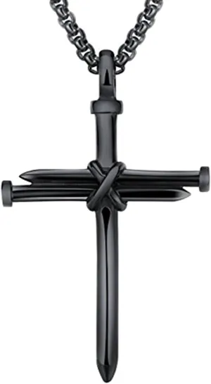 Fashion Jewelry Titanium Steel Nail Cross Charm Pendant Necklace for Mens