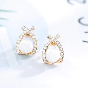 Fashion Pearl Earrings Studs Gold Charm Crystal Twist Earring Jewelry Geometric Ear Studs for Women and Girls