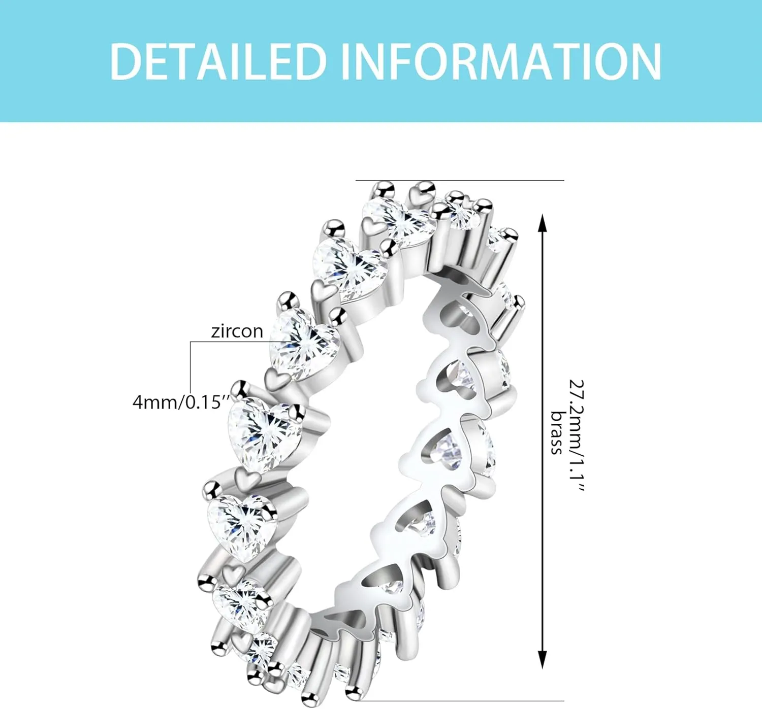 Fashion Simple Platinum Plated Cubic Zirconia Heart Ring for Women Engagement Wedding Promise Jewelry Ring Size 6-10 YA2670