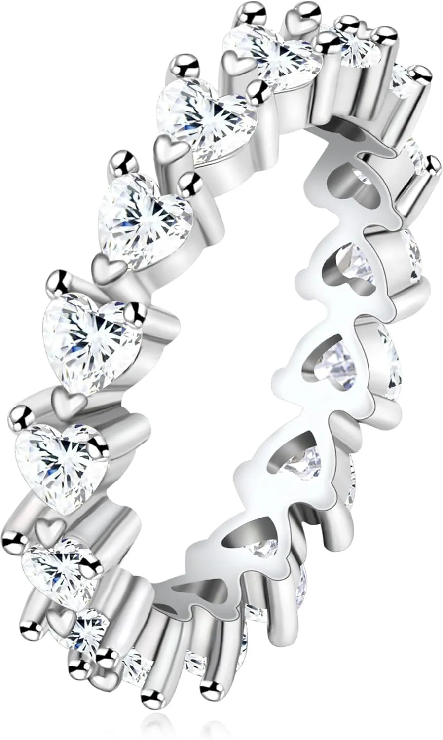 Fashion Simple Platinum Plated Cubic Zirconia Heart Ring for Women Engagement Wedding Promise Jewelry Ring Size 6-10 YA2670