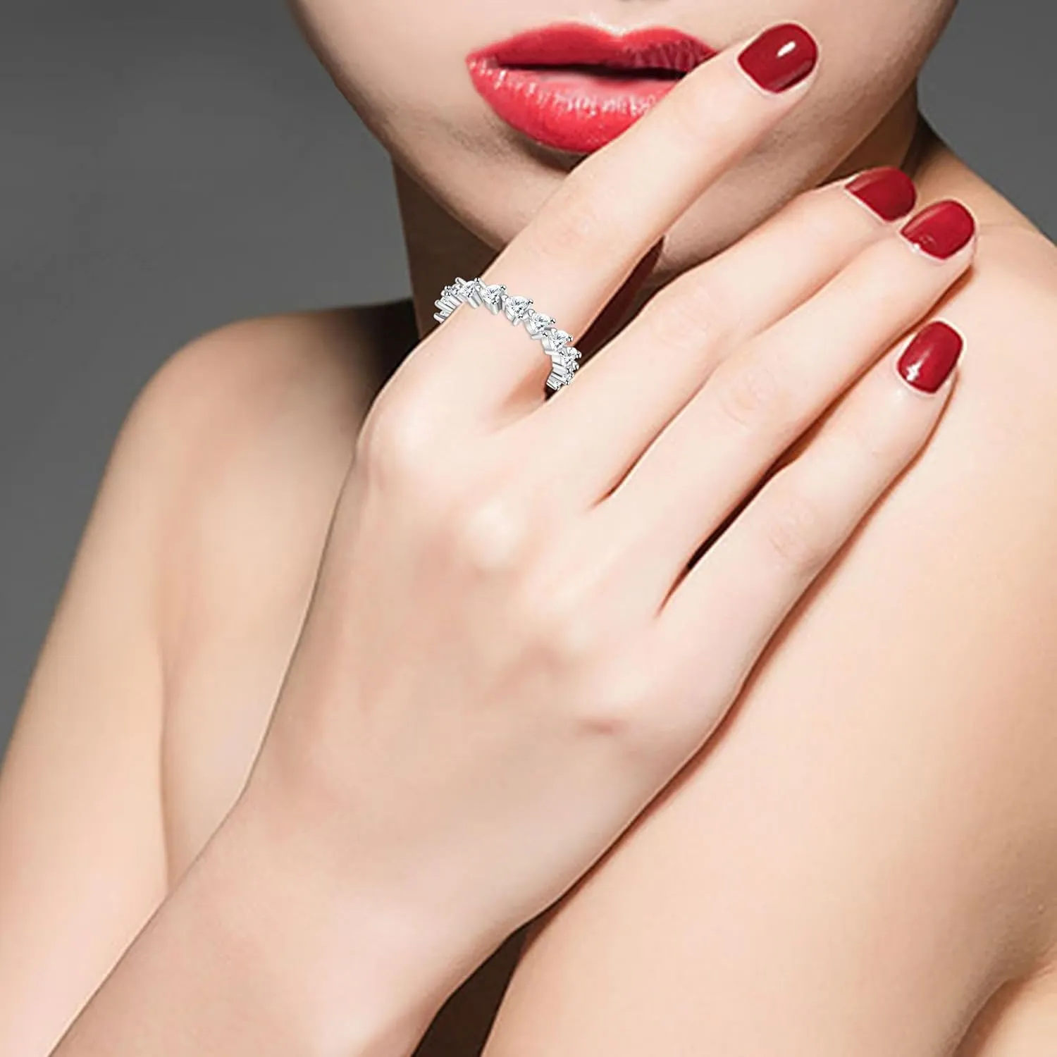 Fashion Simple Platinum Plated Cubic Zirconia Heart Ring for Women Engagement Wedding Promise Jewelry Ring Size 6-10 YA2670