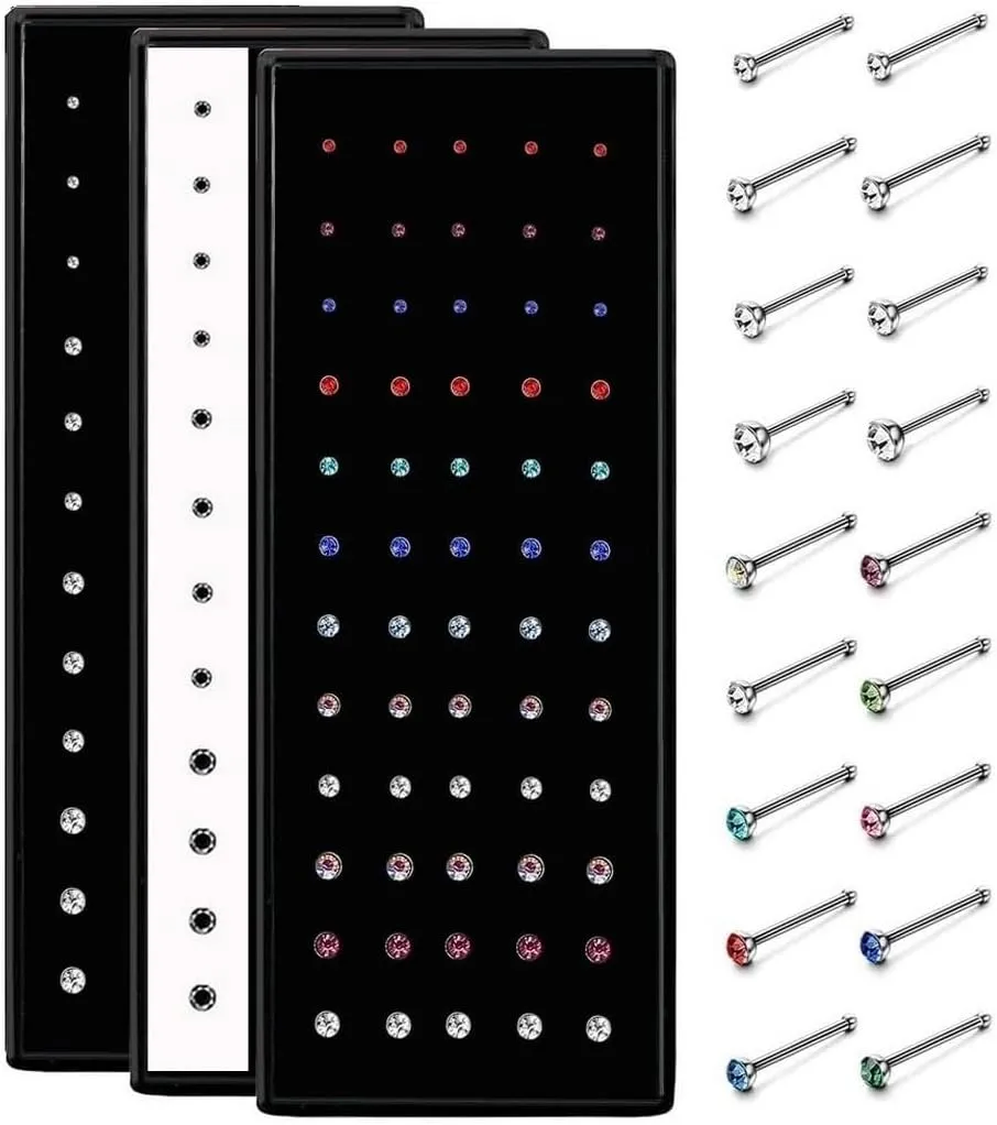 FASHIONS Multicolor Body Surgical Stainless Steel Hypoallergenic Nose Piercing Jewelry Hole Hoop Ring Sterling Nosepin Studs for Women (3 Box - 1.5/2.5 / 3mm)