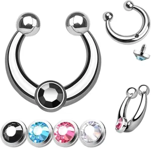 FAUX FAKE SEPTUM CLICKER Synthetic Opal Clip-On Nose Ring Non-Piercing Hanger Hoop 9158