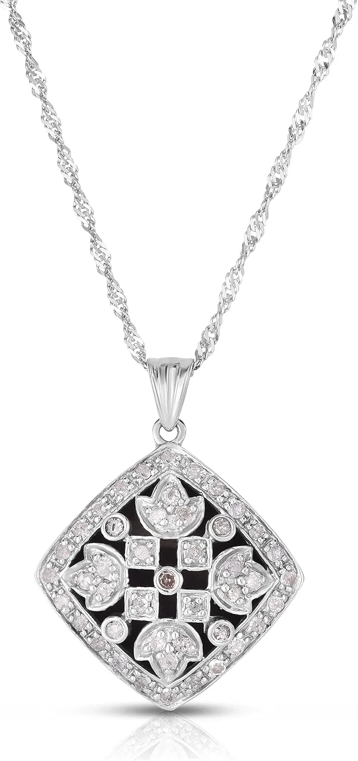 Femme Luxe Vienna Vintage Diamond Pendant, 18" Box Chain, 925 Sterling Silver, Hypoallergenic, Gift Ready Packaging