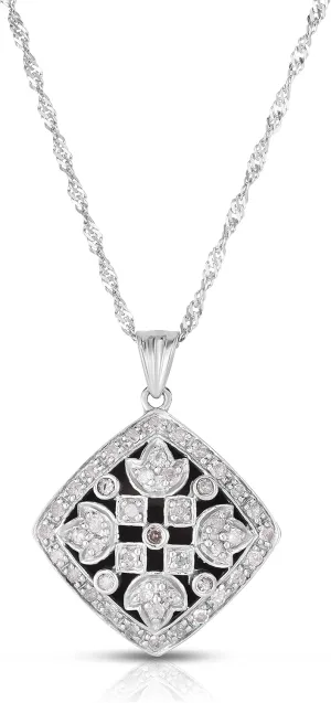 Femme Luxe Vienna Vintage Diamond Pendant, 18" Box Chain, 925 Sterling Silver, Hypoallergenic, Gift Ready Packaging