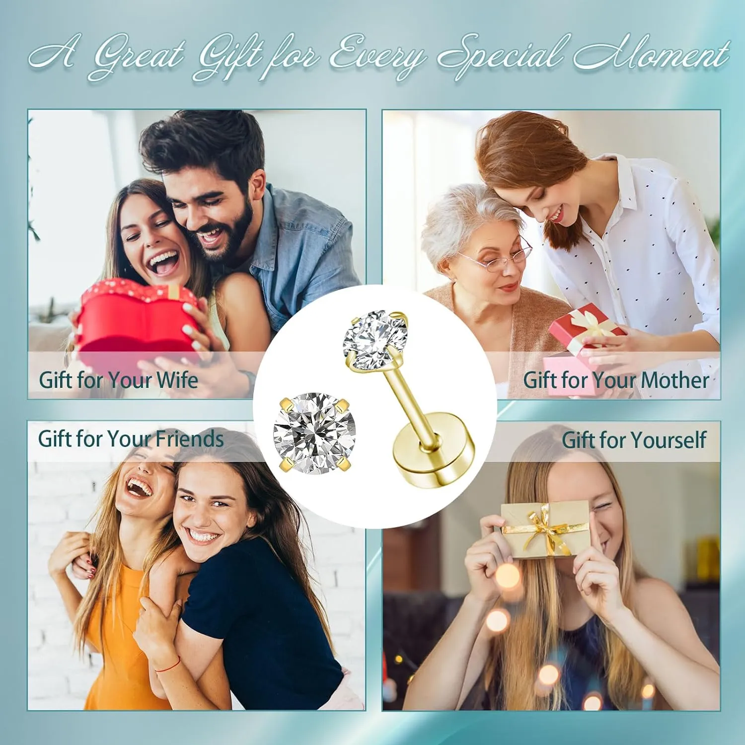 Flat Back Birthstone Stud Earrings for Women Girls, 3mm Tiny CZ Flat Back Stud Earrings, Screw Back Tiny Earrings Studs, Cartilage/Tragus/Second Hole Earrings (Gold, 7.July-Ruby)