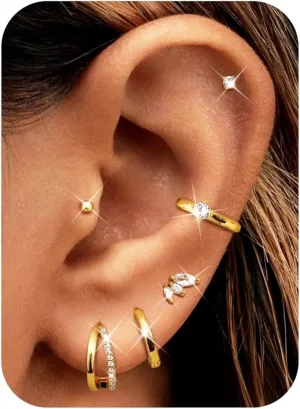 Florideco Small Gold Hoop Earrings 14K Gold Plated Hypoallergenic Flat Back Earrings Surgical Stainless Steel Cartilage Earring Sets for Multiple Piercing Trendy Earring Stacks Flatback Stud Earrings