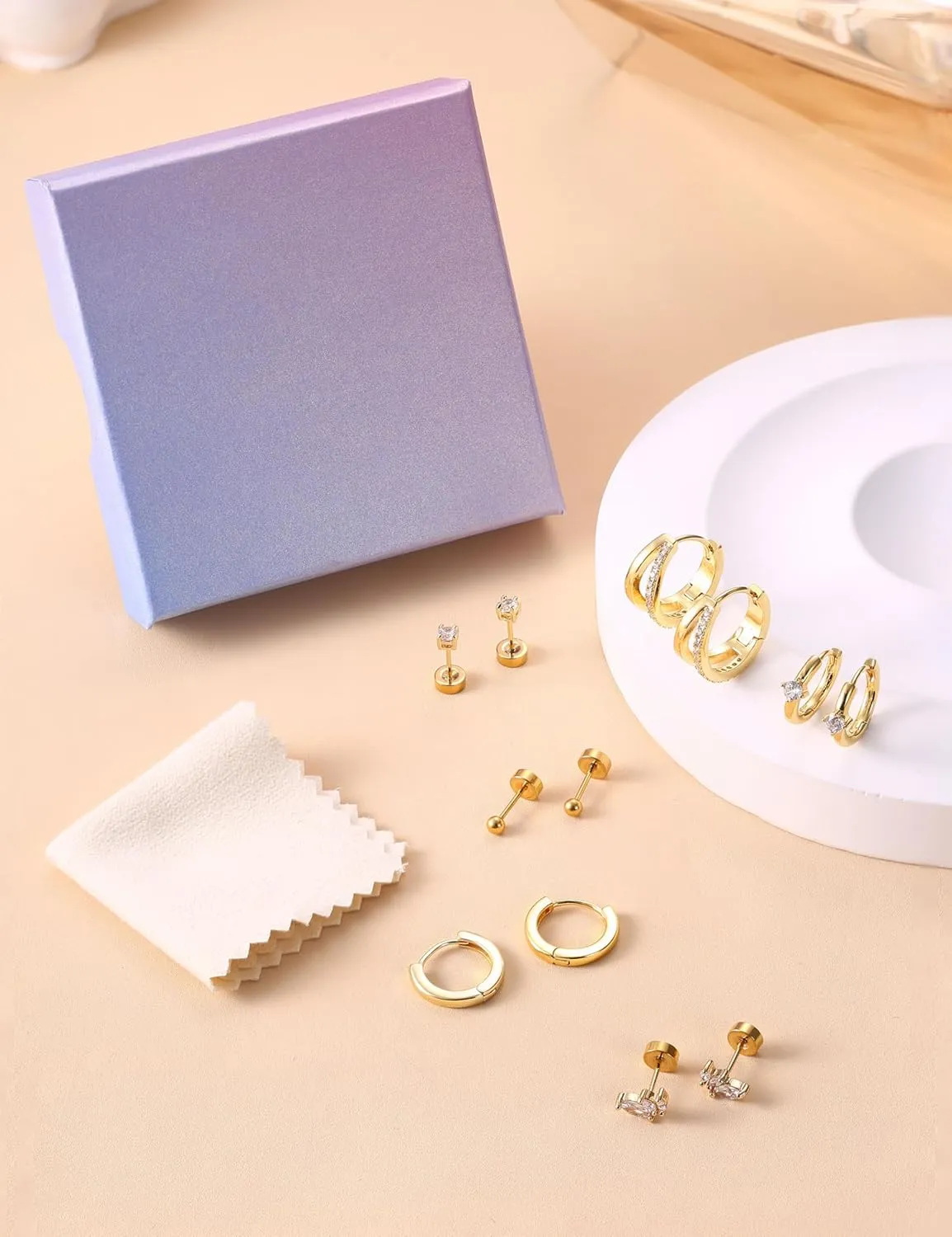 Florideco Small Gold Hoop Earrings 14K Gold Plated Hypoallergenic Flat Back Earrings Surgical Stainless Steel Cartilage Earring Sets for Multiple Piercing Trendy Earring Stacks Flatback Stud Earrings