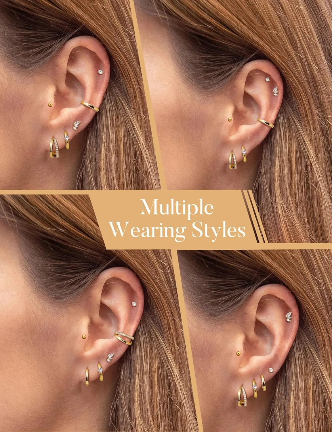 Florideco Small Gold Hoop Earrings 14K Gold Plated Hypoallergenic Flat Back Earrings Surgical Stainless Steel Cartilage Earring Sets for Multiple Piercing Trendy Earring Stacks Flatback Stud Earrings