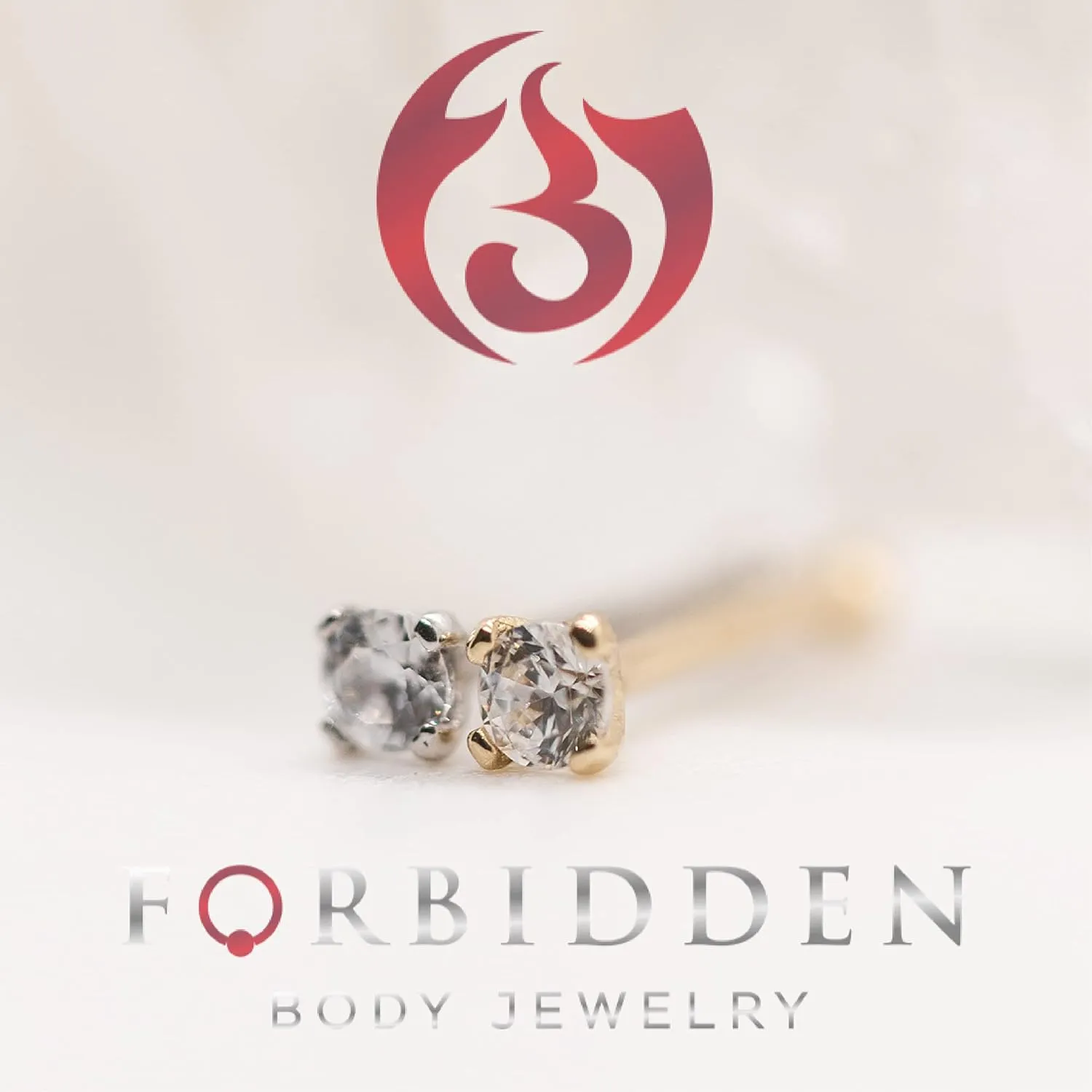 Forbidden Body Jewelry 14k Gold Nose Ring, 20g, Solid 6mm Stud, 2mm CZ Simulated Diamond, Non-Irritating Skin Safe Real Gold, Women and Men