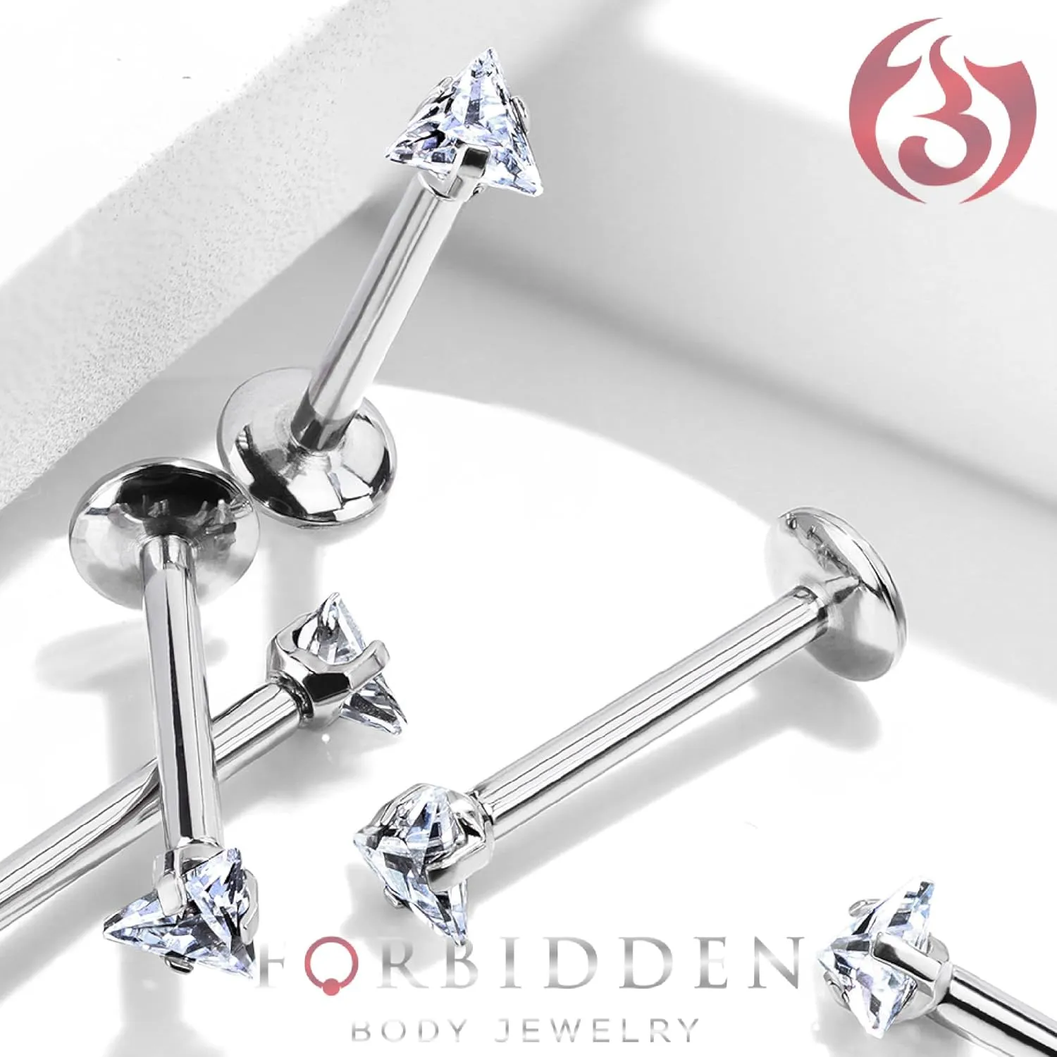 Forbidden Body Jewelry 16 g Titanium Internally Threaded CZ Triangle Flat Back Piercing Stud Earring, Helix, Cartilage, Labret, Monroe for Women or Men