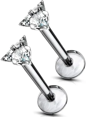 Forbidden Body Jewelry 16 g Titanium Internally Threaded CZ Triangle Flat Back Piercing Stud Earring, Helix, Cartilage, Labret, Monroe for Women or Men