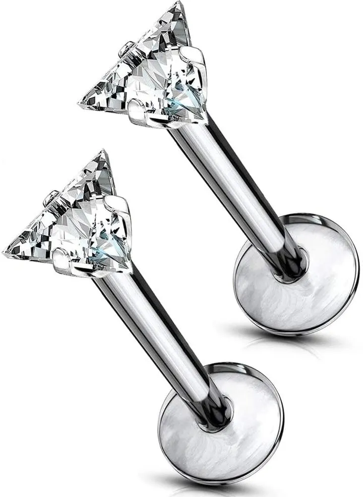 Forbidden Body Jewelry 16 g Titanium Internally Threaded CZ Triangle Flat Back Piercing Stud Earring, Helix, Cartilage, Labret, Monroe for Women or Men