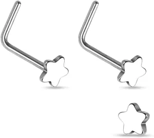 Forbidden Body Jewelry 20g Surgical Steel Star Top L-Shaped Nose Stud (Choose Quantity/Color)