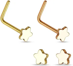 Forbidden Body Jewelry 20g Surgical Steel Star Top L-Shaped Nose Stud (Choose Quantity/Color)