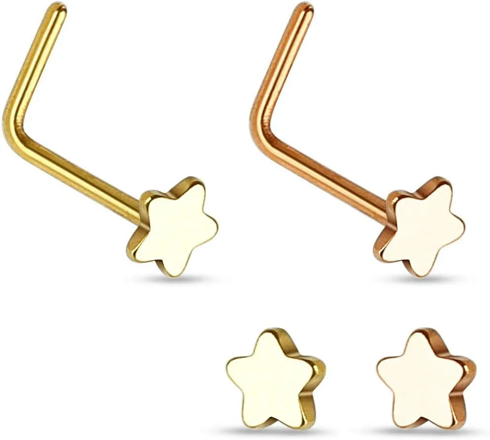 Forbidden Body Jewelry 20g Surgical Steel Star Top L-Shaped Nose Stud (Choose Quantity/Color)