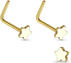 Forbidden Body Jewelry 20g Surgical Steel Star Top L-Shaped Nose Stud (Choose Quantity/Color)