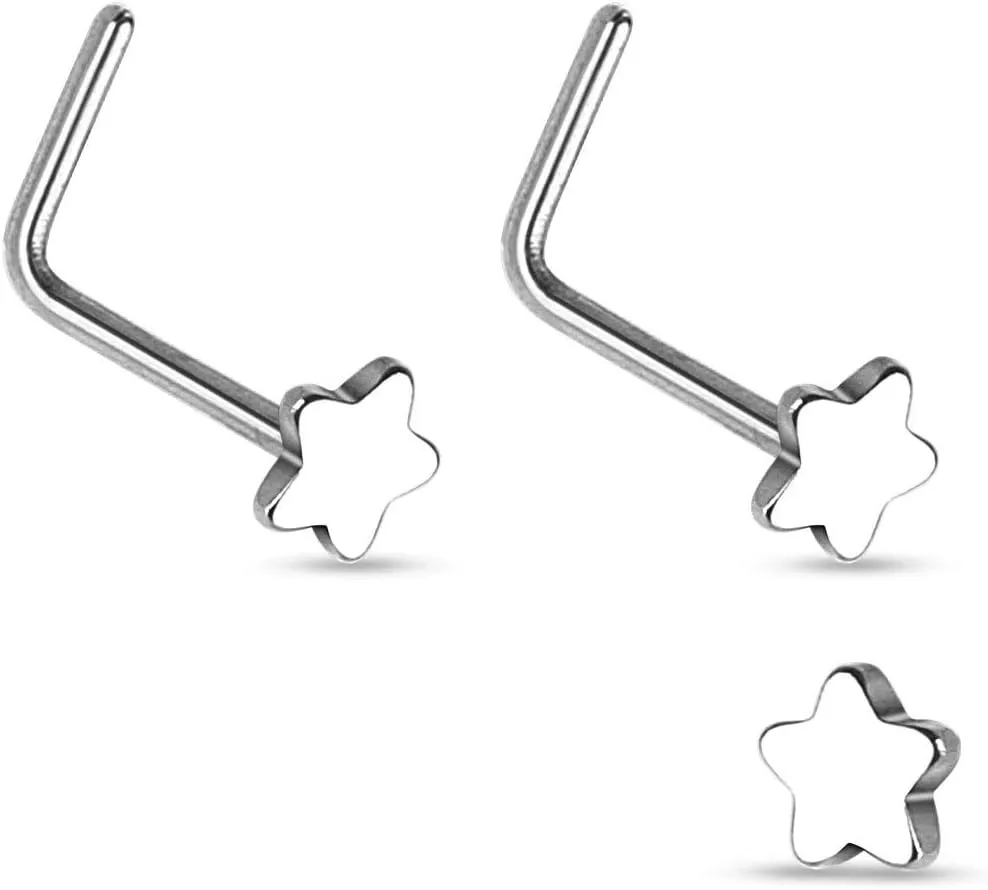 Forbidden Body Jewelry 20g Surgical Steel Star Top L-Shaped Nose Stud (Choose Quantity/Color)