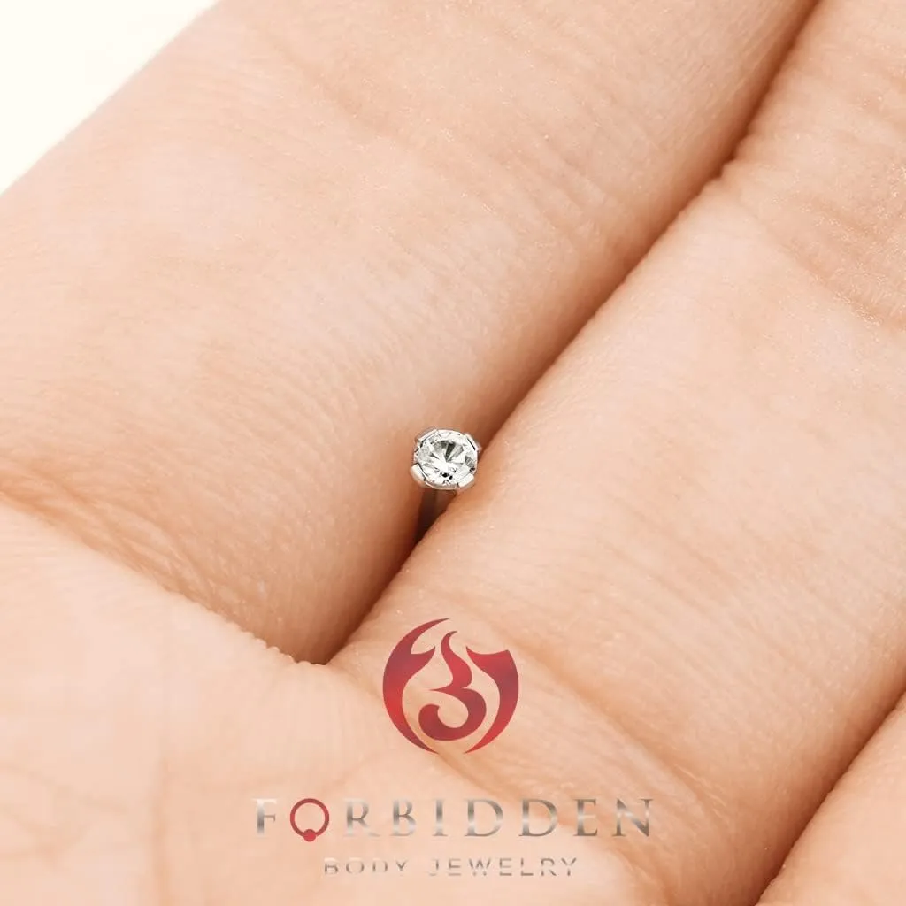Forbidden Body Jewelry FBJ 14k Nose Ring, 22g, Solid 7mm Micro Stud, 2mm CZ Simulated Diamond, Non-Irritating Skin Safe Real Gold, Women/Men (Sold Individually)