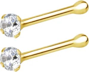 Forbidden Body Jewelry FBJ 14k Nose Ring, 22g, Solid 7mm Micro Stud, 2mm CZ Simulated Diamond, Non-Irritating Skin Safe Real Gold, Women/Men (Sold Individually)