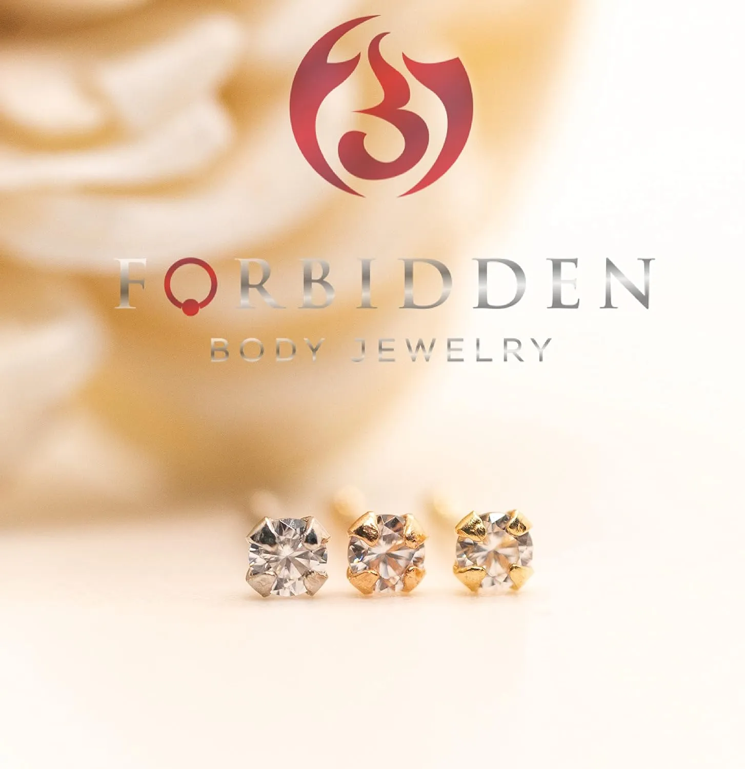 Forbidden Body Jewelry FBJ 14k Nose Ring, 22g, Solid 7mm Micro Stud, 2mm CZ Simulated Diamond, Non-Irritating Skin Safe Real Gold, Women/Men (Sold Individually)