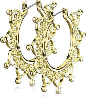 Forbidden Body Jewelry Heart Filigree Earrings, Silver Tone, 2 Inch Women's Hoops With Surgical Steel Posts