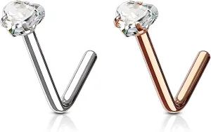 Forbidden Body Jewelry Heart Nose Stud and Ring - L Shaped Nose Rings, 18g 6mm Surgical Steel with 3mm Heart CZ Crystal