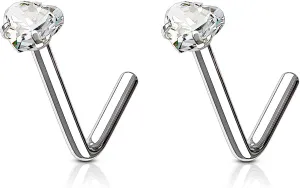 Forbidden Body Jewelry Heart Nose Stud and Ring - L Shaped Nose Rings, 18g 6mm Surgical Steel with 3mm Heart CZ Crystal