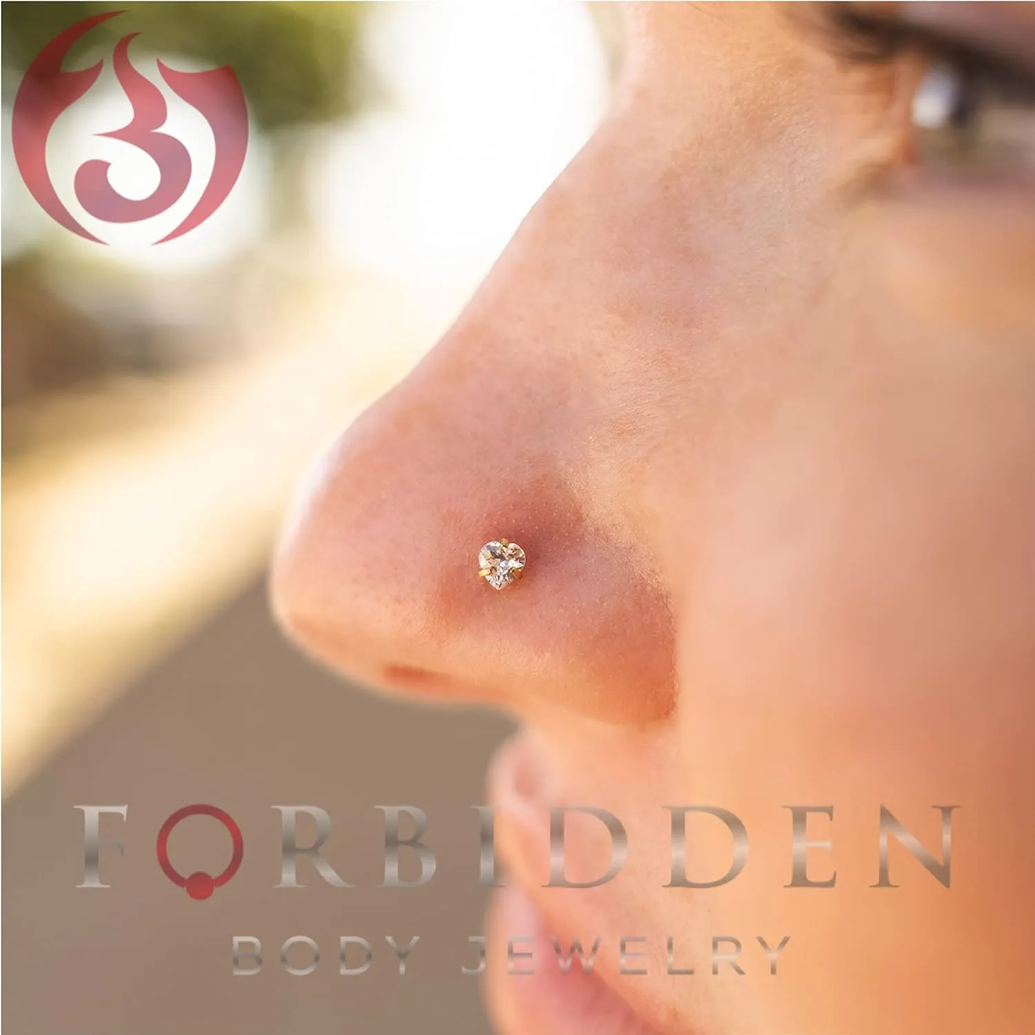 Forbidden Body Jewelry Heart Nose Stud and Ring - L Shaped Nose Rings, 18g 6mm Surgical Steel with 3mm Heart CZ Crystal