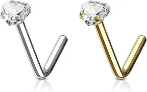 Forbidden Body Jewelry Heart Nose Stud and Ring - L Shaped Nose Rings, 18g 6mm Surgical Steel with 3mm Heart CZ Crystal