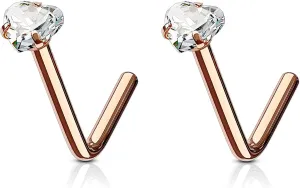 Forbidden Body Jewelry Heart Nose Stud and Ring - L Shaped Nose Rings, 18g 6mm Surgical Steel with 3mm Heart CZ Crystal