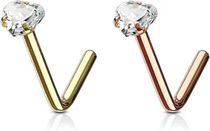 Forbidden Body Jewelry Heart Nose Stud and Ring - L Shaped Nose Rings, 18g 6mm Surgical Steel with 3mm Heart CZ Crystal